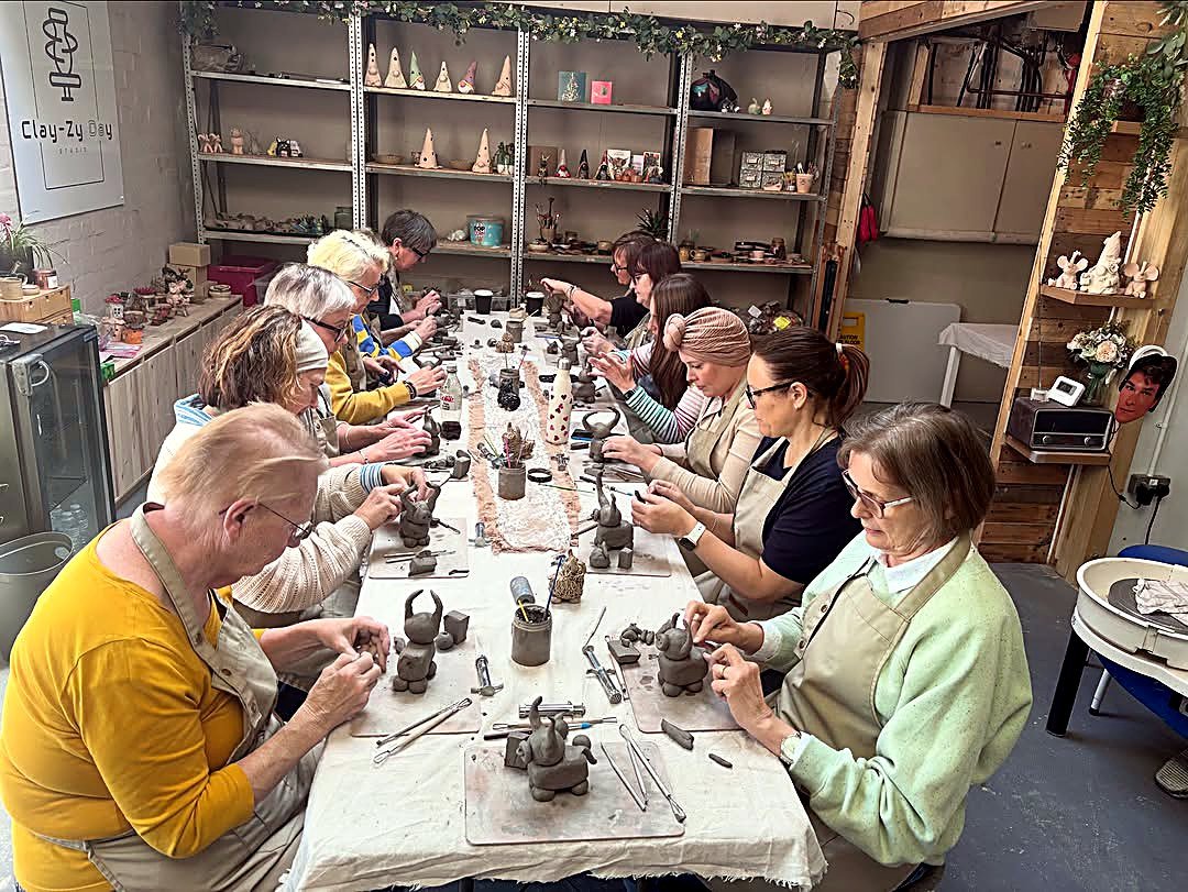 Guests hand building and sculpting their own clay creations at the studio
